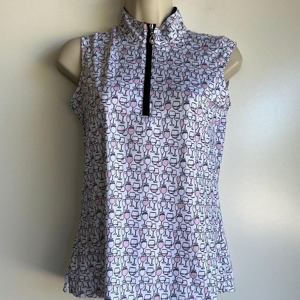 San Soleil Wine Glass Print 1/4 Zip Pullover UPF 50 Cooling Golf Sun Top Size XS